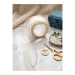 DUCK HOBY Fırfırlı Tül Organze Kurdele Simli Krem 2 Mt (7cm x 2mt), Çiçek Malzemesi, Gelin Buketi, Bohça Misi
