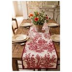 Duck Kumaş Fransız Köylü Desenli Runner - Kırmızı Beyaz Toile De Jouy Biyeli Masa Örtüsü 160 X 45 cm Kırmızı 160 x 40