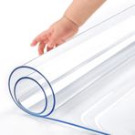 Dudaklı Şeffaf Yemek Masası Örtüsü, Sert Zeminler için Çevre Dostu Sandalye Koruyucu, 2 mm Kalın, 80 x 290 cm - Dayanıklı Masa Örtüsü ve Sandalye Mat Kombo