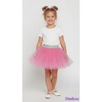 Dudese Kız Çocuk 2'li Set: Pamuklu Beyaz T-Shirt ve Parlak Pembe Simli Tütü Etek Takım - Simli Pembe - 4 - 5 Yaş