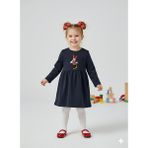 Dudese Minnie Mouse Işlemeli Siyah Kız Çocuk Uzun Kollu Kışlık Elbise - 5 - 6 Yaş
