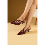 Dudi Cherry Red Bordo Rugan Sivri Burun Tokalı 5 cm Topuklu Ayakkabı Stiletto