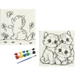 Dudu Ahşap 2'li Tuval Boyama Seti 20 x 20 cm Uv Baskı Sevimli Karakterler + 6 Akrilik Boya + 1 Fırça - set-10