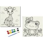 Dudu Ahşap 2'li Tuval Boyama Seti 20 x 20 cm Uv Baskı Sevimli Karakterler + 6 Akrilik Boya + 1 Fırça - set-12