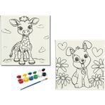 Dudu Ahşap 2'li Tuval Boyama Seti 20 x 20 cm Uv Baskı Sevimli Karakterler + 6 Akrilik Boya + 1 Fırça - set-15