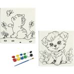 Dudu Ahşap 2'li Tuval Boyama Seti 20 x 20 cm Uv Baskı Sevimli Karakterler + 6 Akrilik Boya + 1 Fırça - set-7
