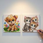Dudu Ahşap Anaokulu İlkokul Etkinliği 2'li Tuval Boyama Seti 20 x 20 cm Uv Baskı + 6 Akrilik Boya + 1 Fırça Model 04