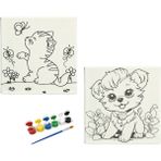 Dudu Ahşap Anaokulu İlkokul Etkinliği 2'li Tuval Boyama Seti 20 x 20 cm Uv Baskı + 6 Akrilik Boya + 1 Fırça Model 07
