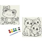 Dudu Ahşap Anaokulu İlkokul Etkinliği 2'li Tuval Boyama Seti 20 x 20 cm Uv Baskı + 6 Akrilik Boya + 1 Fırça Model 14