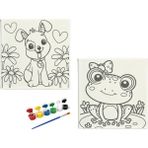 Dudu Ahşap Anaokulu İlkokul Etkinliği 2'li Tuval Boyama Seti 20 x 20 cm Uv Baskı + 6 Akrilik Boya + 1 Fırça Model 17