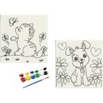 Dudu Ahşap Anaokulu İlkokul Etkinliği 2'li Tuval Boyama Seti 20 x 20 cm Uv Baskı + 6 Akrilik Boya + 1 Fırça Model 18