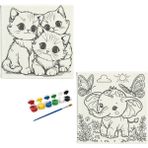Dudu Ahşap Anaokulu İlkokul Etkinliği 2'li Tuval Boyama Seti 20 x 20 cm Uv Baskı + 6 Akrilik Boya + 1 Fırça Model 20