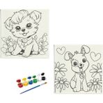 Dudu Ahşap Anaokulu İlkokul Etkinliği 2'li Tuval Boyama Seti 20 x 20 cm Uv Baskı + 6 Akrilik Boya + 1 Fırça Model 22