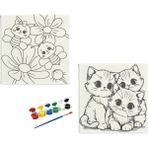 Dudu Ahşap Anaokulu İlkokul Etkinliği 2'li Tuval Boyama Seti 20 x 20 cm Uv Baskı + 6 Akrilik Boya + 1 Fırça Model 23