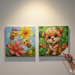 Dudu Ahşap Anaokulu İlkokul Etkinliği 2'li Tuval Boyama Seti 20 x 20 cm Uv Baskı + 6 Akrilik Boya + 1 Fırça Model 27