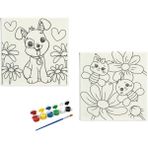 Dudu Ahşap Anaokulu İlkokul Etkinliği 2'li Tuval Boyama Seti 20 x 20 cm Uv Baskı + 6 Akrilik Boya + 1 Fırça Model 28