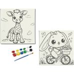 Dudu Ahşap Anaokulu İlkokul Etkinliği 2'li Tuval Boyama Seti 20 x 20 cm Uv Baskı + 6 Akrilik Boya + 1 Fırça Model 30