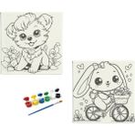 Dudu Ahşap Anaokulu İlkokul Etkinliği 2'li Tuval Boyama Seti 20 x 20 cm Uv Baskı + 6 Akrilik Boya + 1 Fırça Model 31