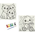 Dudu Ahşap Anaokulu İlkokul Etkinliği 2'li Tuval Boyama Seti 20 x 20 cm Uv Baskı + 6 Akrilik Boya + 1 Fırça Model 35