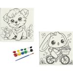 Dudu Ahşap Anaokulu İlkokul Etkinliği 2'li Tuval Boyama Seti 20 x 20 cm Uv Baskı + 6 Akrilik Boya + 1 Fırça Model 38