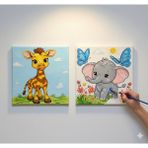 Dudu Ahşap Anaokulu İlkokul Etkinliği 2'li Tuval Boyama Seti 20 x 20 cm Uv Baskı + 6 Akrilik Boya + 1 Fırça Model 41