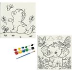 Dudu Ahşap Anaokulu İlkokul Etkinliği 2'li Tuval Boyama Seti 20 x 20 cm Uv Baskı + 6 Akrilik Boya + 1 Fırça Model 45
