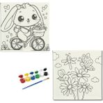 Dudu Ahşap Anaokulu İlkokul Etkinliği 2'li Tuval Boyama Seti 20 x 20 cm Uv Baskı + 6 Akrilik Boya + 1 Fırça Model 54