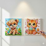 Dudu Ahşap Anaokulu İlkokul Etkinliği-2'li Tuval Boyama Seti. 20X20 cm Uv Baskı + 6 Akrilik Boya + 1 Fırça-Model-57