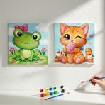 Dudu Ahşap Anaokulu İlkokul Etkinliği-2'li Tuval Boyama Seti. 20X20 cm Uv Baskı + 6 Akrilik Boya + 1 Fırça-Model-64