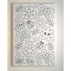 Dudu Gift 25 x 35 cm Resimli Tuval Çocuk Boyama Seti Çiçekler Renk Akrilik Boya ve 2 Fırça Adet Fırça