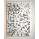 Dudu Gift 25 x 35 cm Resimli Tuval Çocuk Boyama Seti Ev ve Bahçe Renk Akrilik Boya ve 2 Fırça Adet Fırça