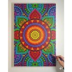 Dudu Gift 25X35 Resimli Tuval Çocuk Boyama Seti- Otantik-Mandala-6 Renk Akrilik Boya ve 2 Fırça Adet Fırça