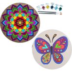 Dudu Gift 2'li Mandala Boyama Seti Aile Etkinliği 2 Ham Mdf Plaka 6 Renk Boya 2 Fırça Model 14