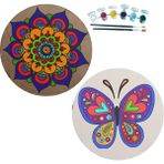 Dudu Gift 2'li Mandala Boyama Seti Aile Etkinliği 2 Ham Mdf Plaka 6 Renk Boya 2 Fırça Model 21