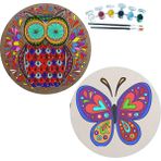 Dudu Gift 2'li Mandala Boyama Seti Aile Etkinliği 2 Ham Mdf Plaka 6 Renk Boya 2 Fırça Model 24