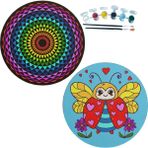 Dudu Gift 2'li Mandala Boyama Seti Aile Etkinliği 2 Ham Mdf Plaka 6 Renk Boya 2 Fırça Model 35