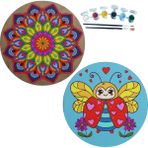 Dudu Gift 2'li Mandala Boyama Seti Aile Etkinliği 2 Ham Mdf Plaka 6 Renk Boya 2 Fırça Model 37