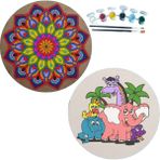 Dudu Gift 2'li Mandala Boyama Seti Aile Etkinliği 2 Ham Mdf Plaka 6 Renk Boya 2 Fırça Model 52