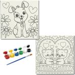 Dudu Gift Okul Etkinliği-2'li Tuval Boyama Seti. 20X20 cm Uv Baskı 6 Akrilik Boya 1 FIRÇA-MODEL-209