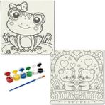 Dudu Gift Okul Etkinliği-2'li Tuval Boyama Seti. 20X20 cm Uv Baskı 6 Akrilik Boya 1 FIRÇA-MODEL-211