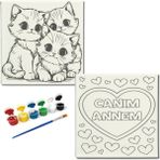 Dudu Gift Okul Etkinliği-2'li Tuval Boyama Seti. 20X20 cm Uv Baskı 6 Akrilik Boya 1 FIRÇA-MODEL-239