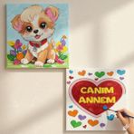 Dudu Gift Okul Etkinliği-2'li Tuval Boyama Seti. 20X20 cm Uv Baskı 6 Akrilik Boya 1 FIRÇA-MODEL-243