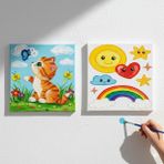 Dudu Gift Okul Etkinliği-2'li Tuval Boyama Seti. 20X20 cm Uv Baskı 6 Akrilik Boya 1 FIRÇA-MODEL-288