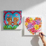 Dudu Gift Okul Etkinliği-2'li Tuval Boyama Seti. 20X20 cm Uv Baskı 6 Akrilik Boya 1 FIRÇA-MODEL-299
