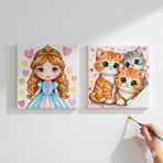 Dudu Gift Okul Etkinliği-2'li Tuval Boyama Seti. 20X20 cm Uv Baskı 6 Akrilik Boya 1 FIRÇA-MODEL-337
