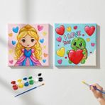 Dudu Gift Okul Etkinliği-2'li Tuval Boyama Seti. 20X20 cm Uv Baskı 6 Akrilik Boya 1 FIRÇA-MODEL-339