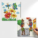 Dudu Gift Okul Etkinliği-2'li Tuval Boyama Seti. 20X20 cm Uv Baskı 6 Akrilik Boya 1 FIRÇA-MODEL-361