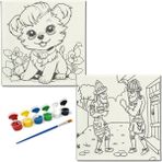 Dudu Gift Okul Etkinliği-2'li Tuval Boyama Seti. 20X20 cm Uv Baskı 6 Akrilik Boya 1 FIRÇA-MODEL-363