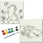 Dudu Gift Okul Etkinliği-2'li Tuval Boyama Seti. 20X20 cm Uv Baskı 6 Akrilik Boya 1 FIRÇA-MODEL-369