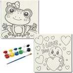 Dudu Gift Okul Etkinliği-2'li Tuval Boyama Seti. 20X20 cm Uv Baskı 6 Akrilik Boya 1 FIRÇA-MODEL-382